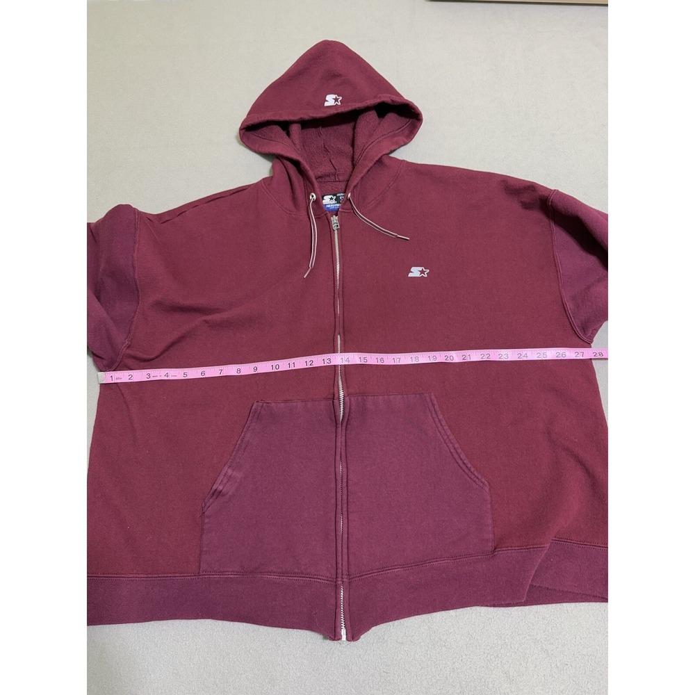 Vintage 90s Starter Mens XL Faded Heavyweight Blank Full Zip Hoodie Maroon WORN‎ - Picture 8 of 16